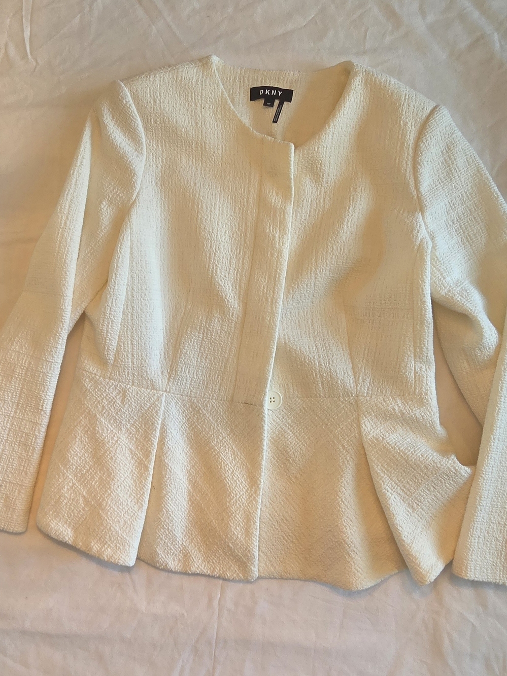 DKNY Women's Textured Blazer in White Size 10P Like New